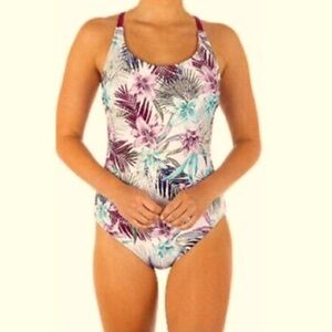 Hurley Women's One Piece White w Multicolor Floral Swimsuit SZ XL Beach Summer